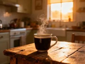 Nowoczesny ekspres automatyczny przygotowujący świeże espresso z gęstą cremą na domowym blacie kuchennym.