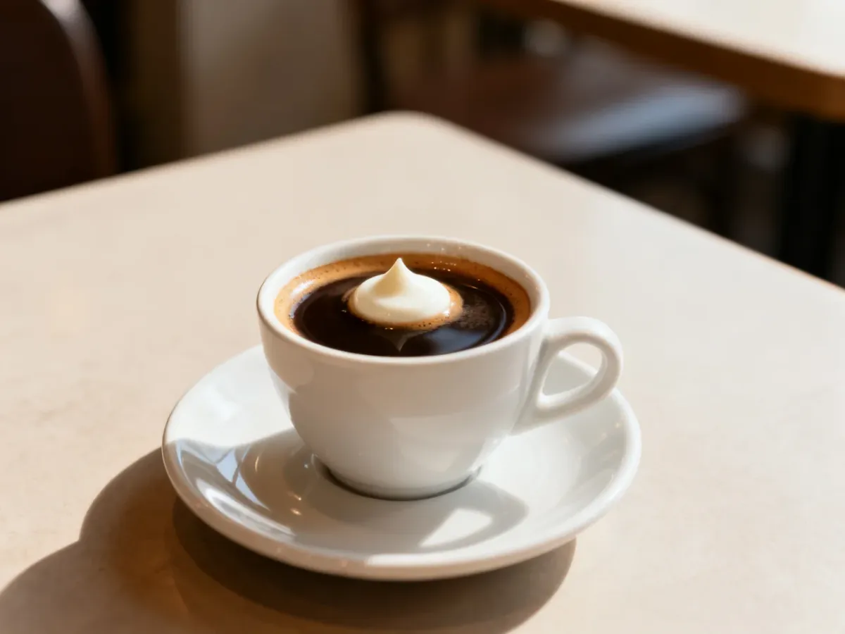 Filiżanka espresso macchiato z niewielką ilością mlecznej pianki