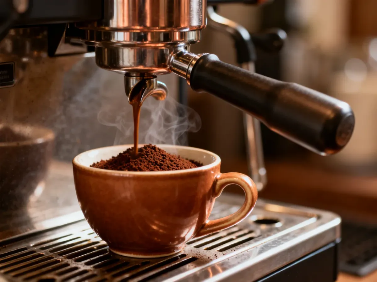 Ekstrakcja espresso z portafiltra do filiżanki w domowym ekspresie