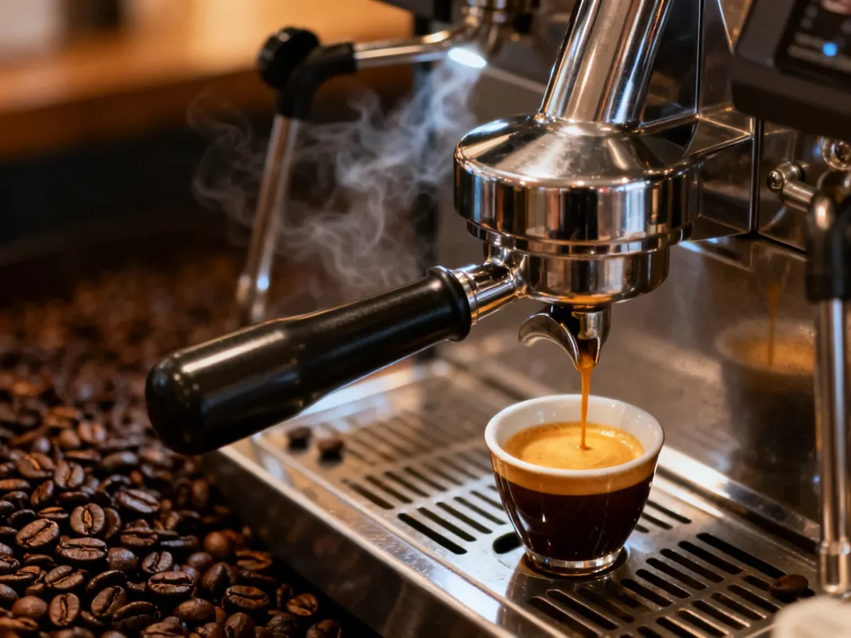 Ekspres ciśnieniowy przygotowujący espresso z gęstą cremą