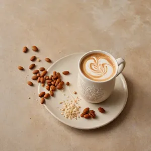 Elegancka filiżanka espresso z gęstą cremą na drewnianym stole w słonecznej kawiarni.