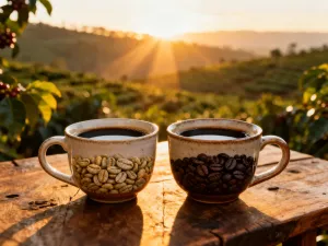 Strumień świeżego espresso wypływający z kolby do szklanki, ukazujący gęstą cremę w słonecznej kawiarni.