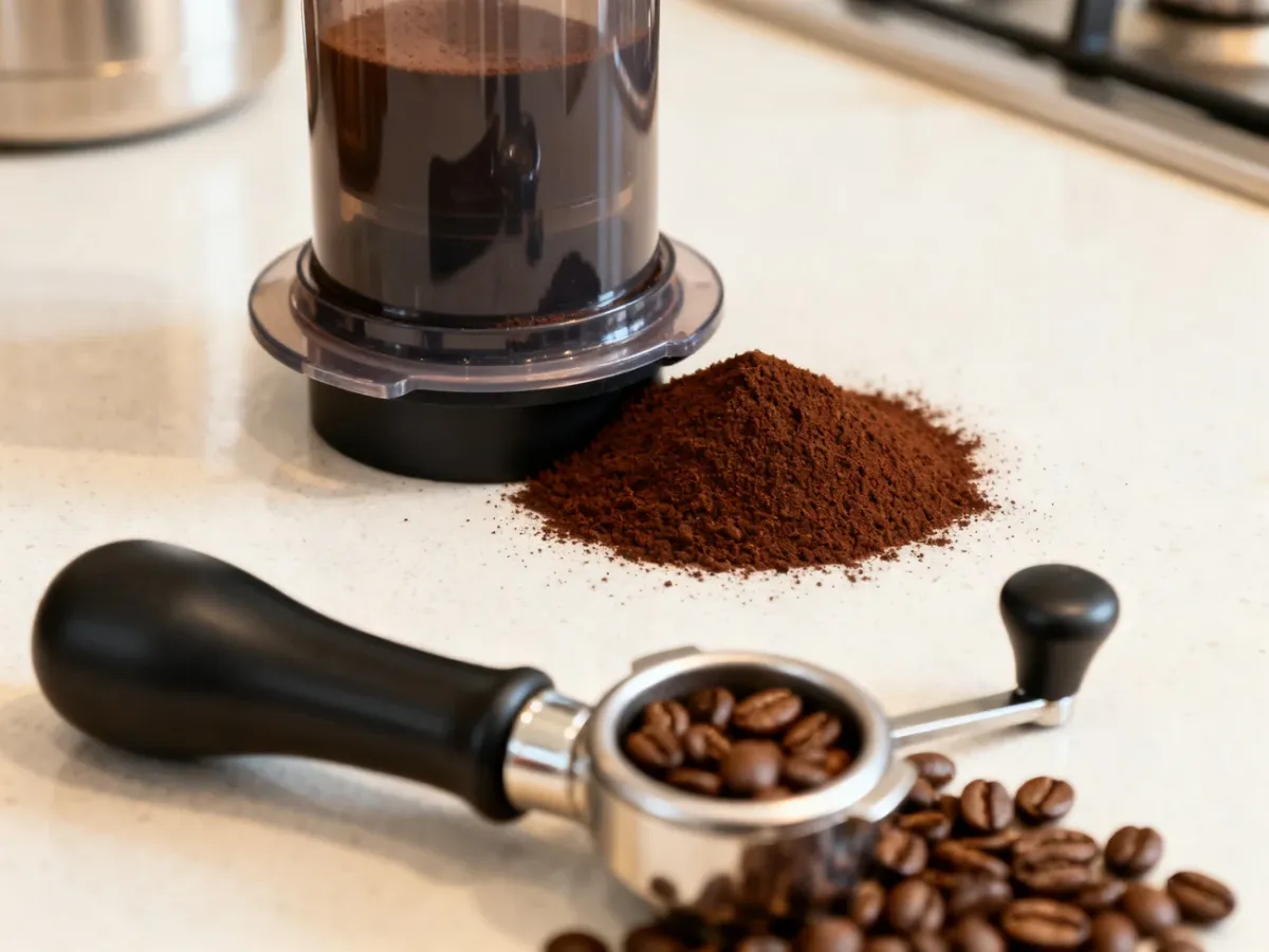 AeroPress z kawą zmieloną na średnio-drobny przemiał