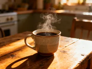 Dwie szklanki z kawą: ciemne espresso i jasny przelew na drewnianym stole w przytulnej kawiarni.