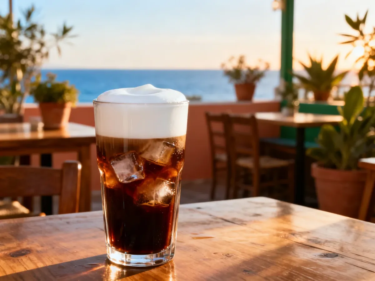 Freddo Cappuccino z ciemnym espresso, lodem i jasną pianką mleczną