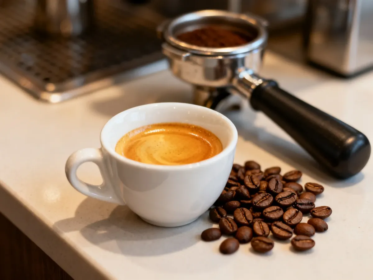 Filiżanka espresso z gęstą złocistą cremą