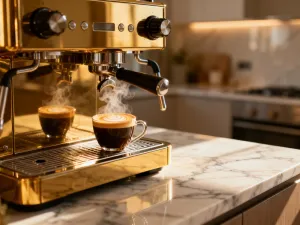 Porównanie nowoczesnego ekspresu automatycznego i klasycznego modelu kolbowego na kuchennym blacie.