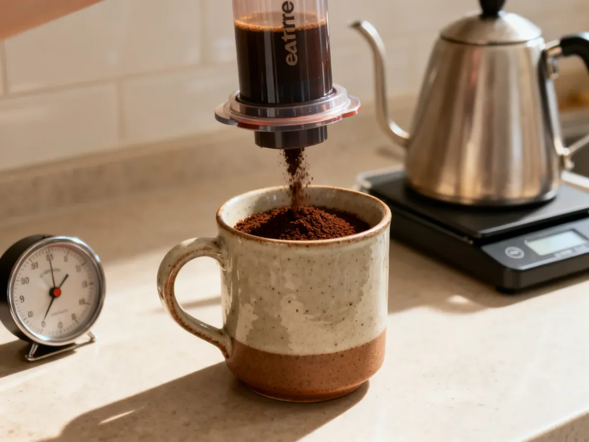 AeroPress podczas klasycznego parzenia kawy na kubku
